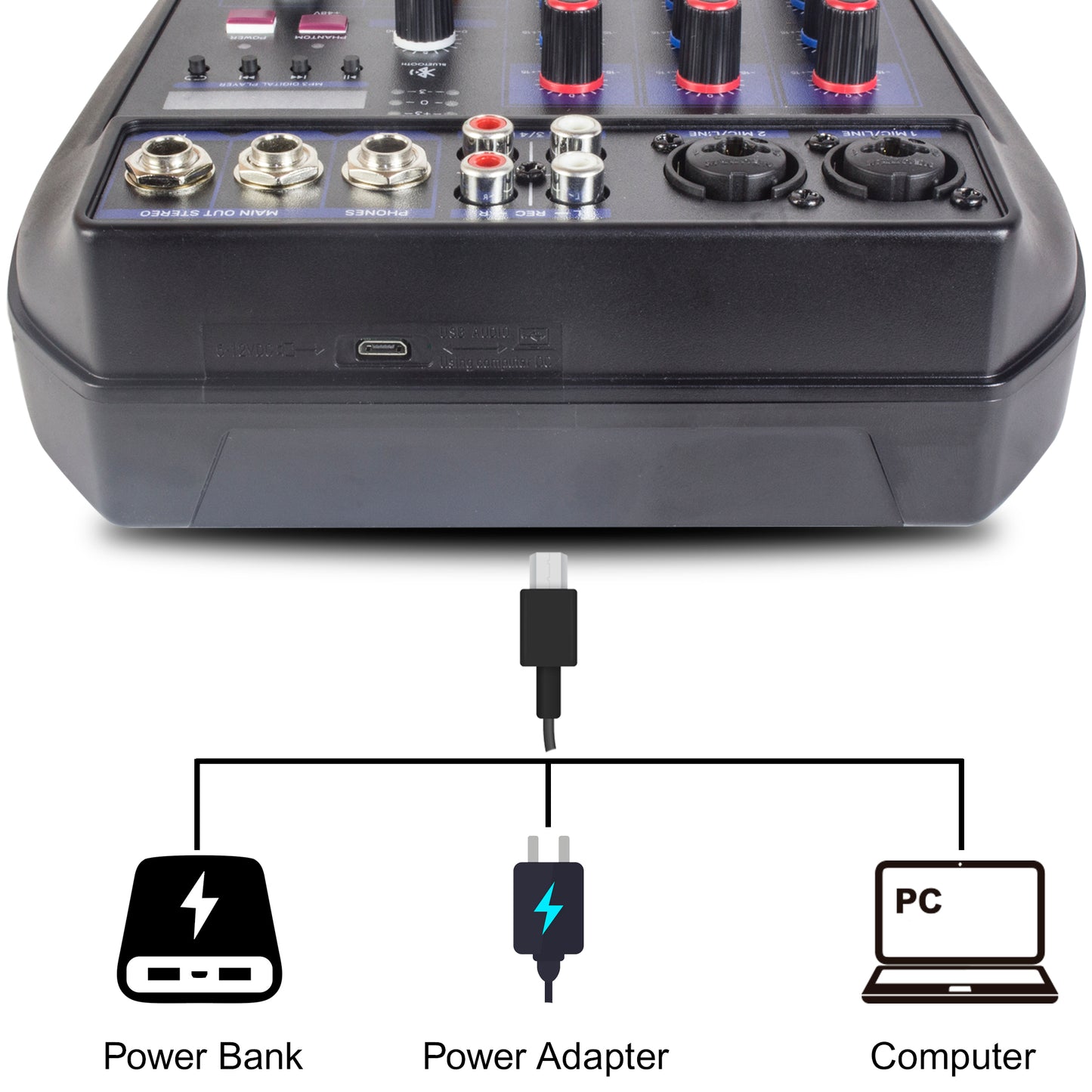 Mezcladora de 4 Canales Bluetooth, Interfaz De Sonido