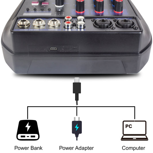 Mezcladora de 4 Canales Bluetooth, Interfaz De Sonido