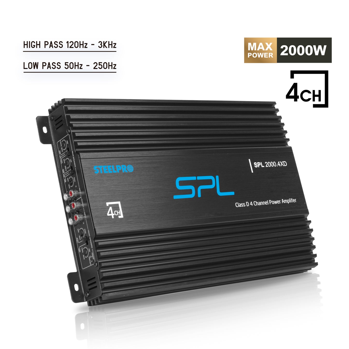 Amplificador Clase D de 4 Canales para Auto 2000 Watts Max Linea SPL