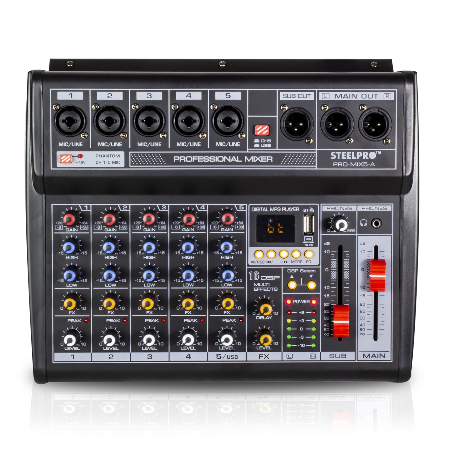 Mezcladora De 5 Canales Con Tarjeta De Sonido Amplificada