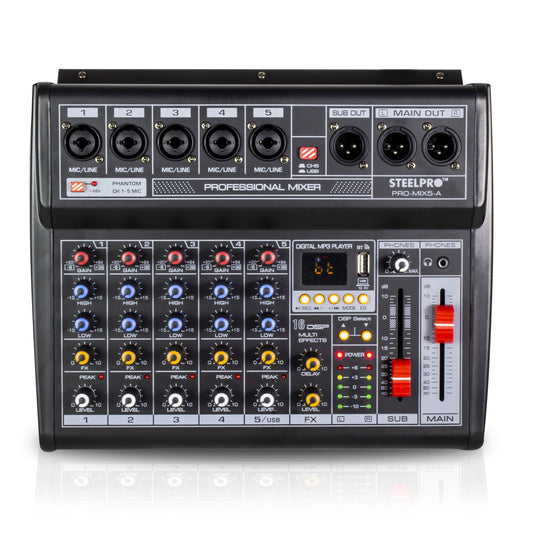 Mezcladora De 5 Canales Con Tarjeta De Sonido Amplificada