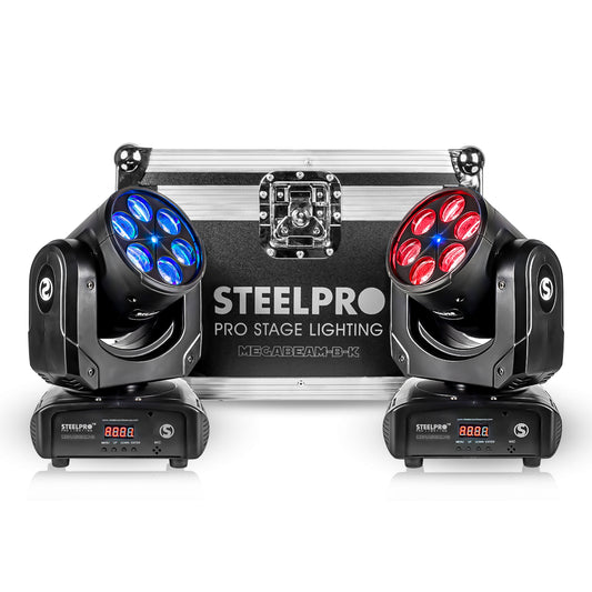 Case con 2 Cabezas Motorizadas MEGABEAM-B RGBW,  4 en 1 + Laser Azul