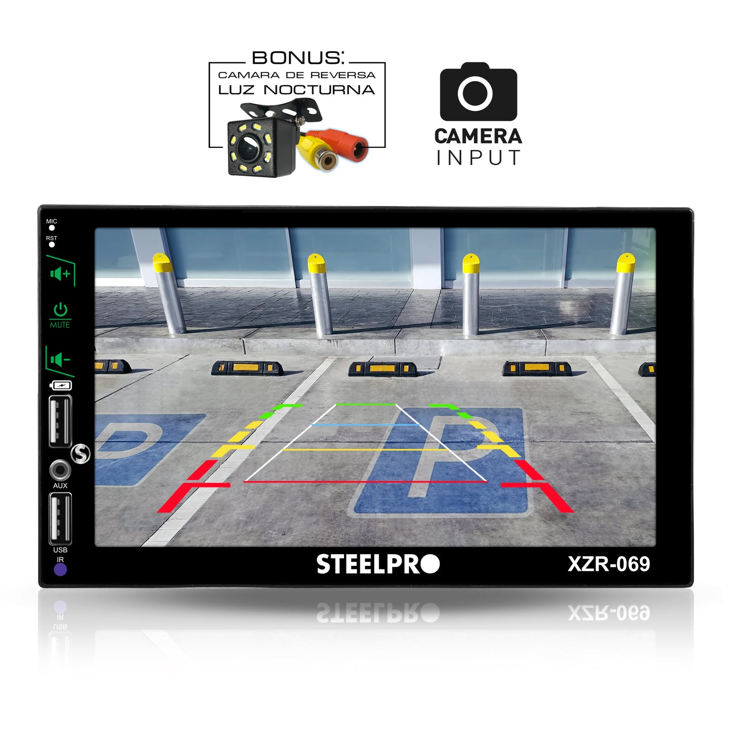 Autoestéreo Con Pantalla 7' Mirrorlink Bt  y Cámara de reversa- Steelpro