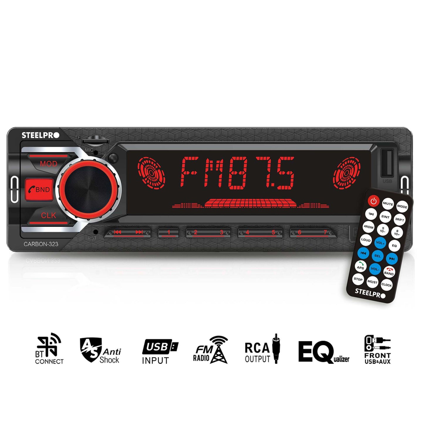 Autoestéreo Con Bluetooth De 1 Din, CARBON-323
