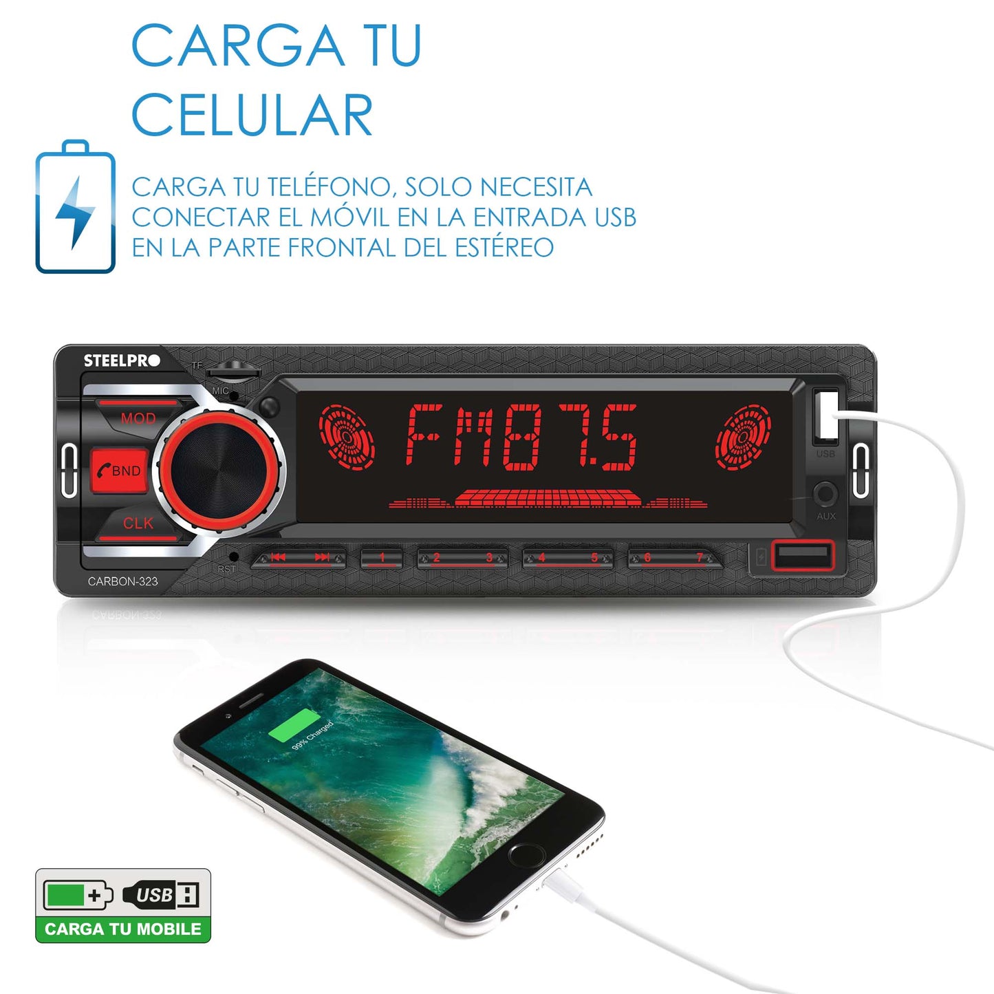 Autoestéreo Con Bluetooth De 1 Din, CARBON-323