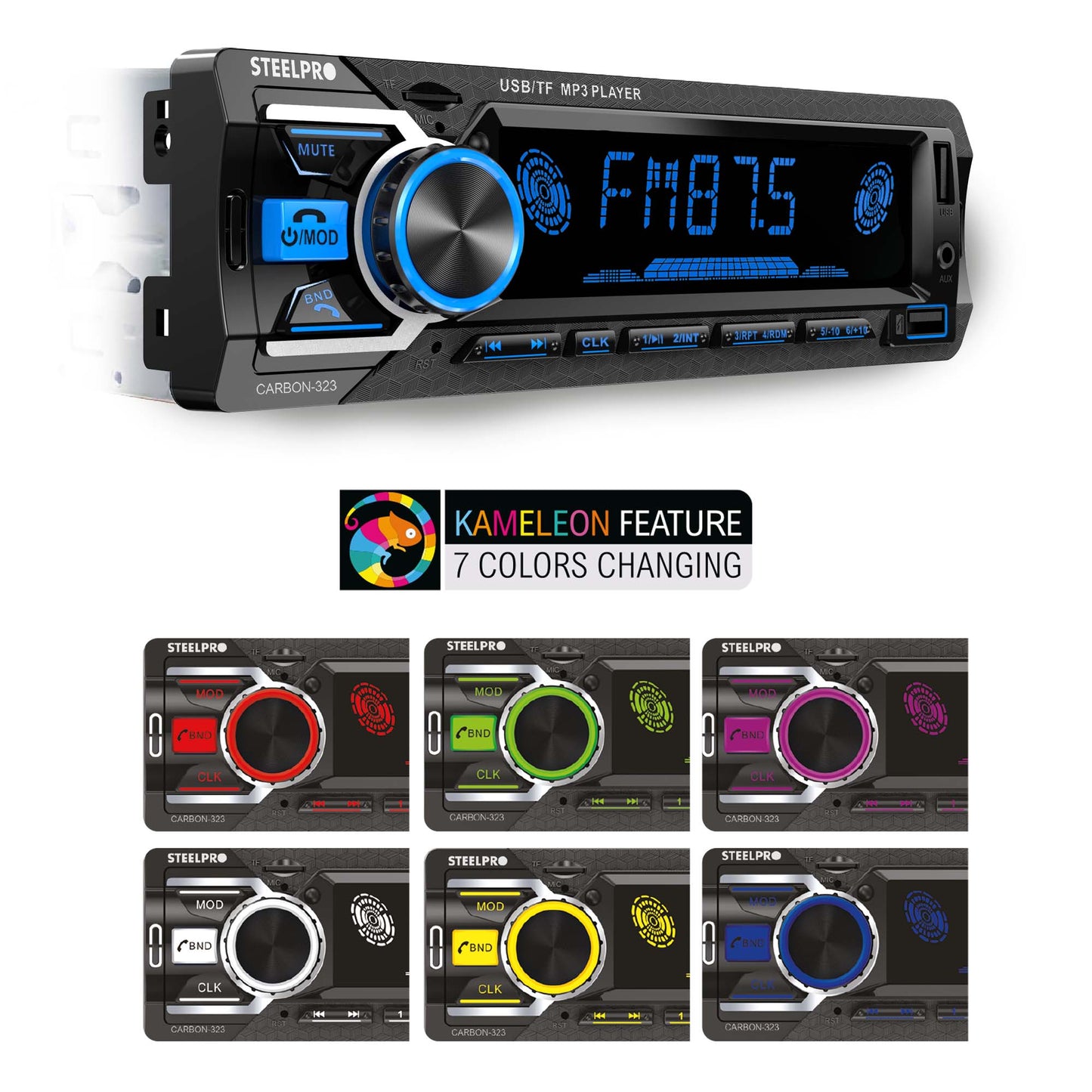 Autoestéreo Con Bluetooth De 1 Din, CARBON-323
