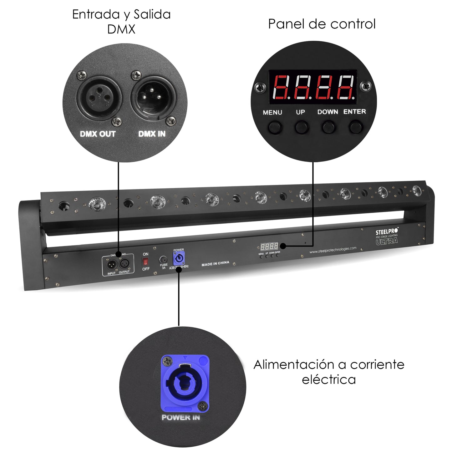 Barra Led con Laser, Laser Rojo de 500mW y Led Ámbar de 8W