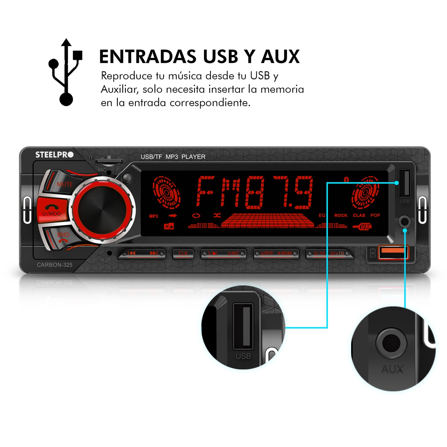 Autoestereo Bluetooth de 1 Din Usb, Sd Aux Estereo - Steelpro