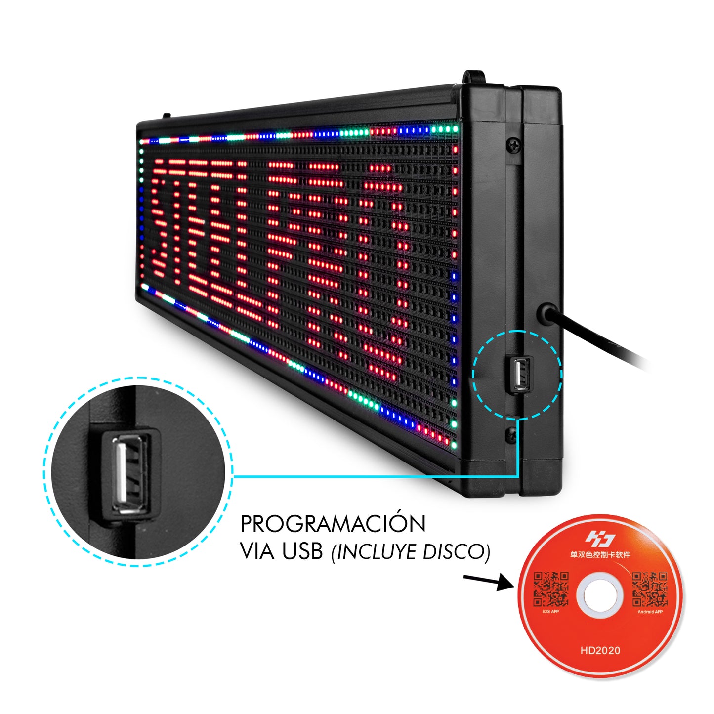 Letrero Led Programable con Wifi para Publicidad de 100cmx20cm Steelpro