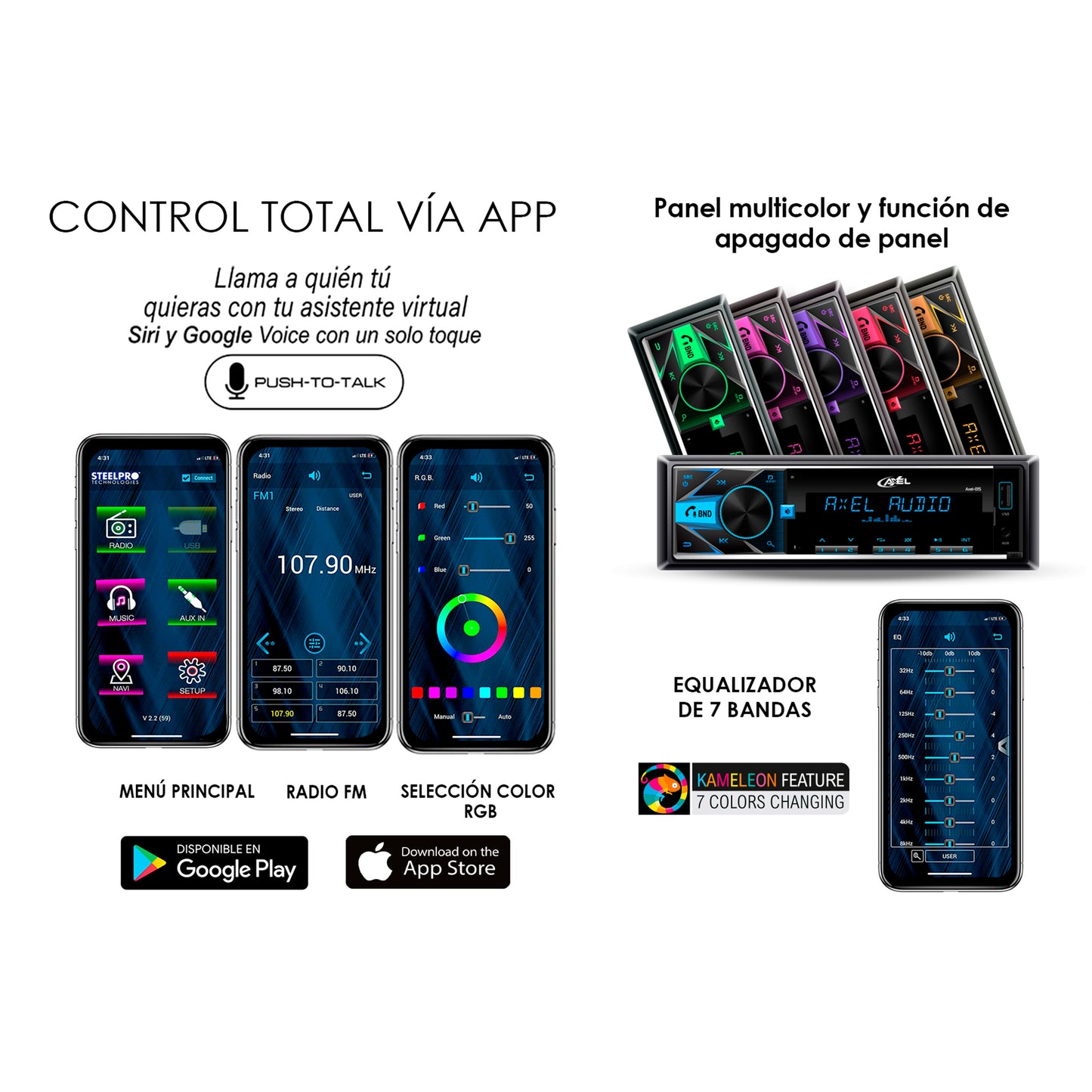 Autoestéreo De Caratula Desmontable, 100w X4 Max, AXEL-015