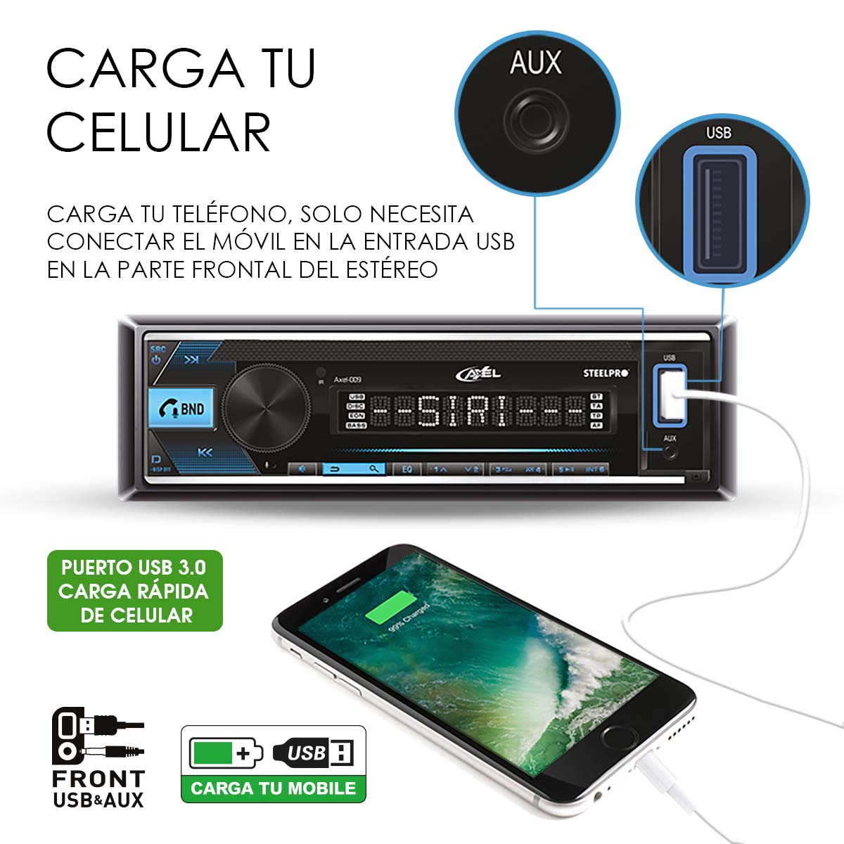 Autoestéreo De 100w X4 Max De Caratula Desmontable, AXEL-009