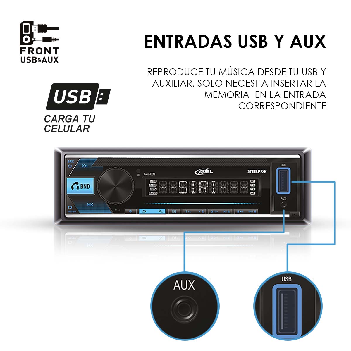 Autoestéreo De 100w X4 Max De Caratula Desmontable, AXEL-009