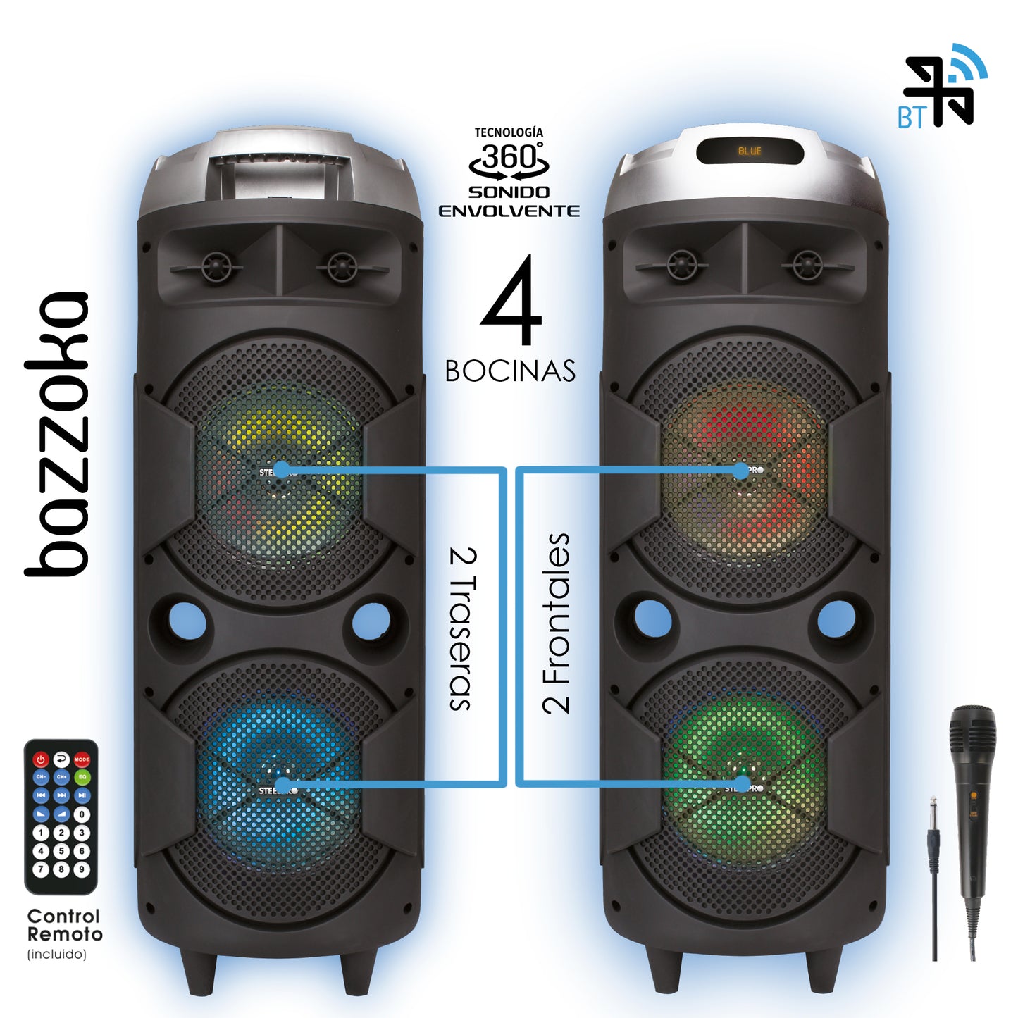 Bocina Portable De Sonido 360° Con 4 Woofers De 8"
