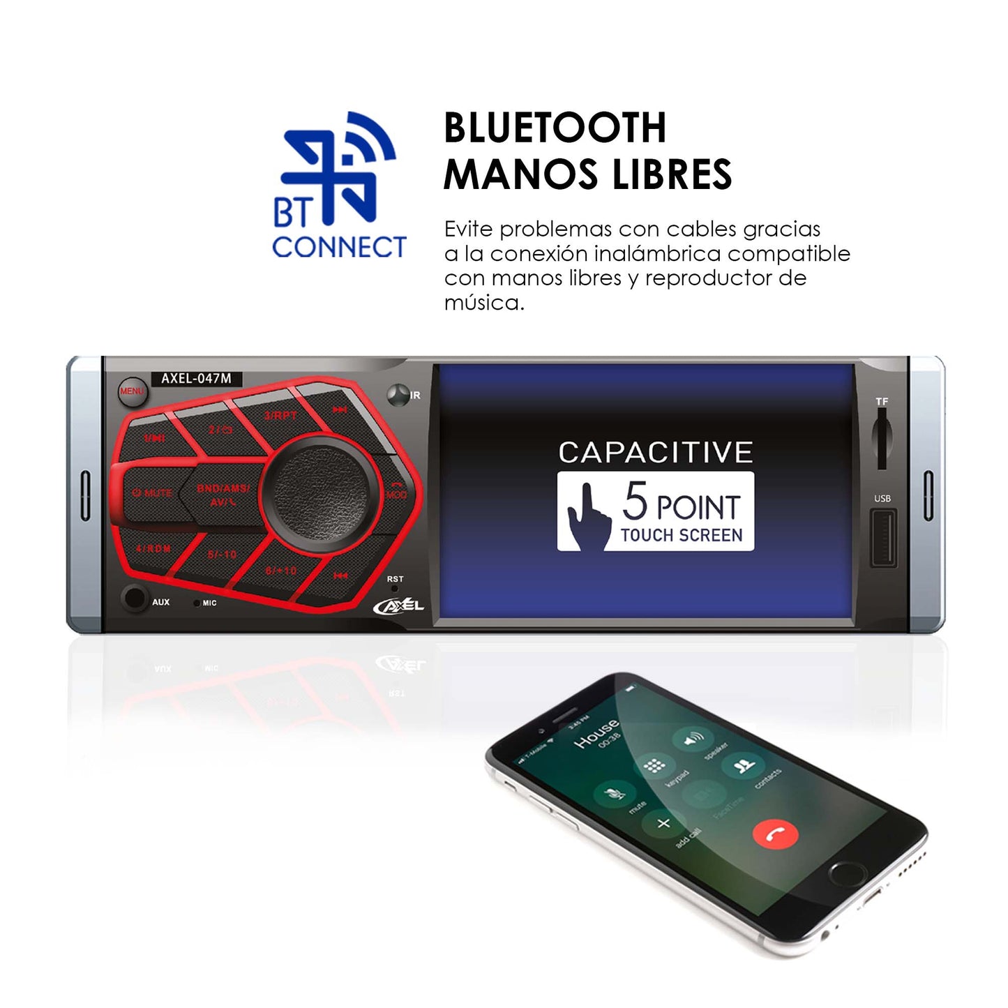 Autoestereo De Pantalla De 1 Din, Touch Con Mirrorlink, AXEL-047M