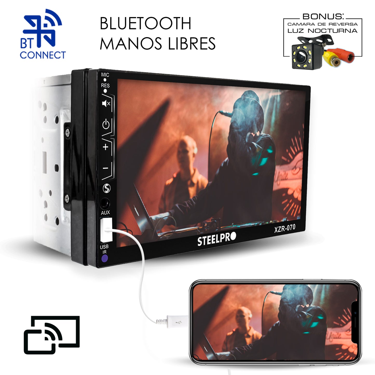Autoestéreo de Pantalla Táctil de 7" con Mirror Link y Bluetooth, XZR-070