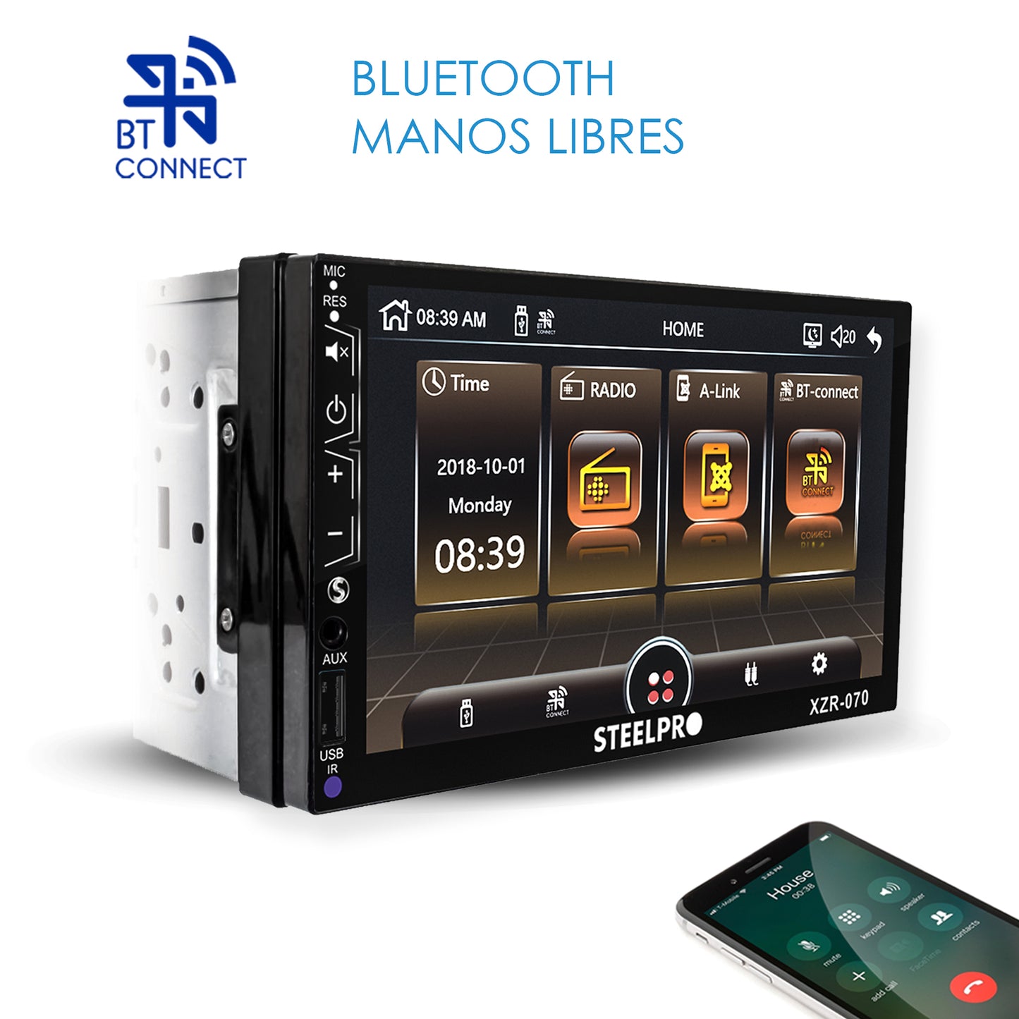 Autoestéreo de Pantalla Táctil de 7" con Mirror Link y Bluetooth, XZR-070