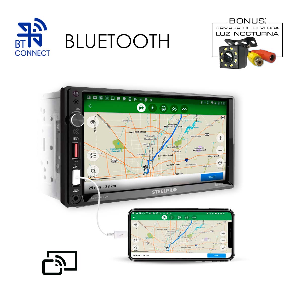 Autoestéreo de Pantalla Táctil de 7" con Mirror Link y Bluetooth, XZR-328-SUB