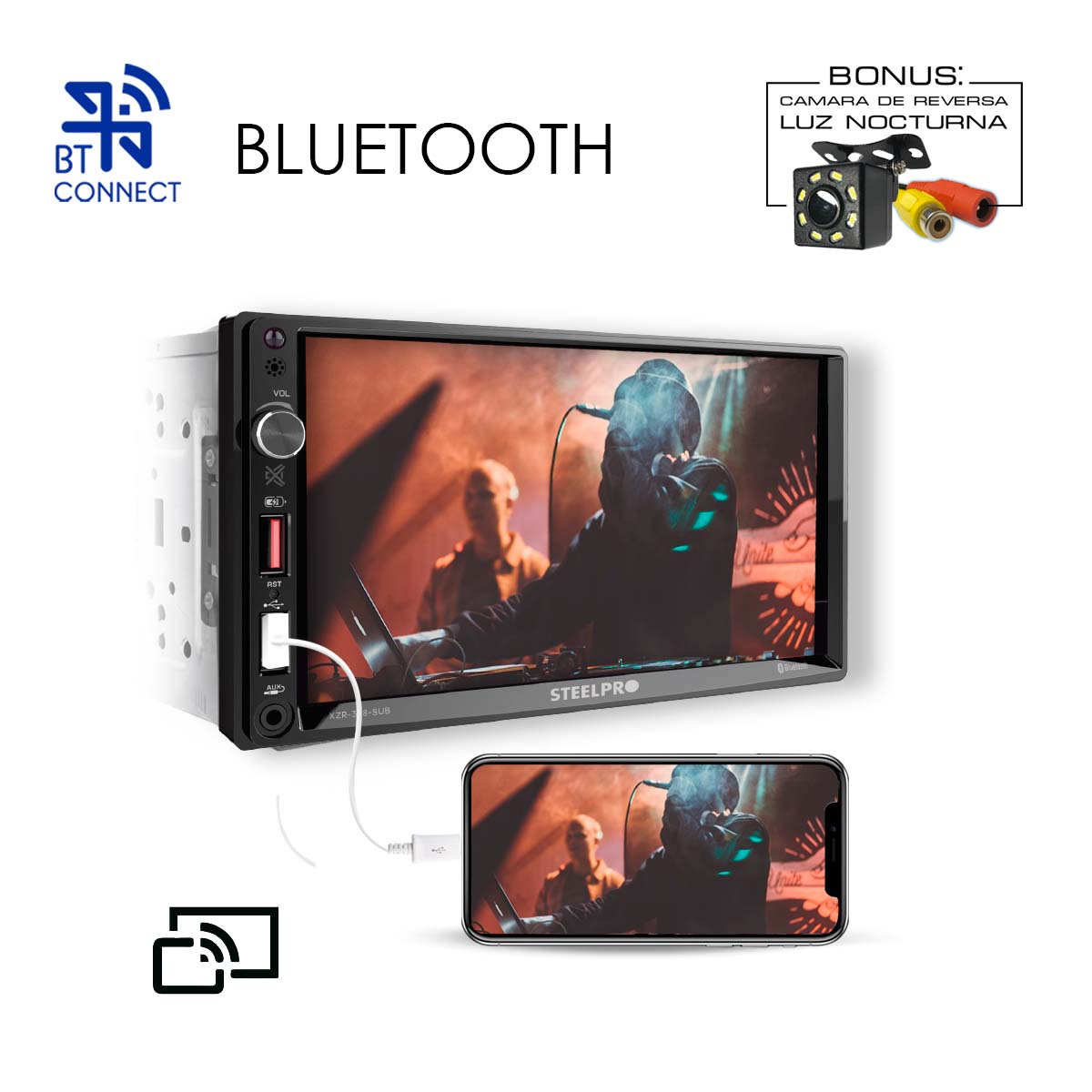 Autoestéreo de Pantalla Táctil de 7" con Mirror Link y Bluetooth, XZR-328-SUB
