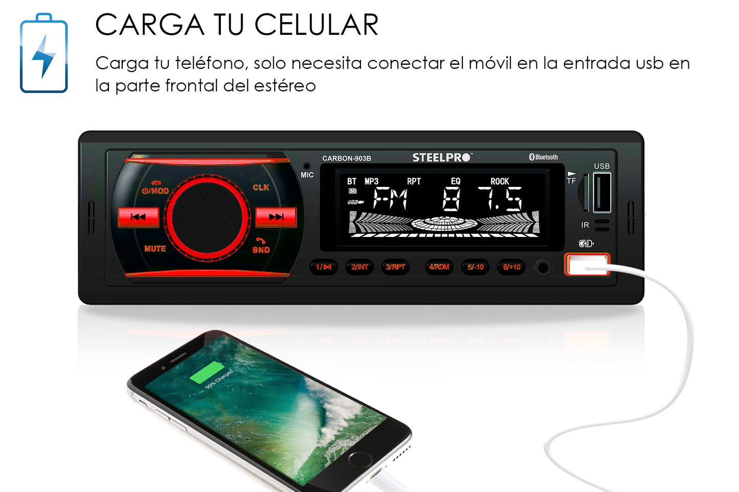 Autoestéreo Con Bluetooth De 1 Din, CARBON-903B