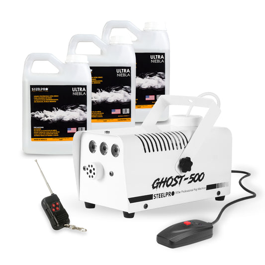 Máquina De Humo de 500w + Liquido De Humo 3 Litros Steelpro