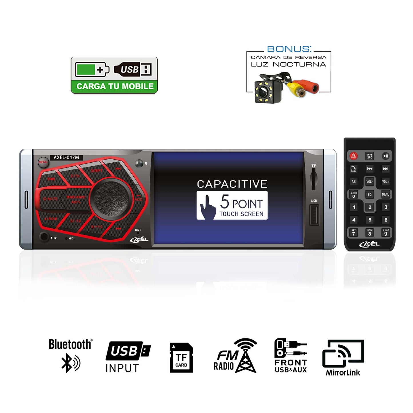 Autoestereo De Pantalla De 1 Din, Touch Con Mirrorlink, AXEL-047M