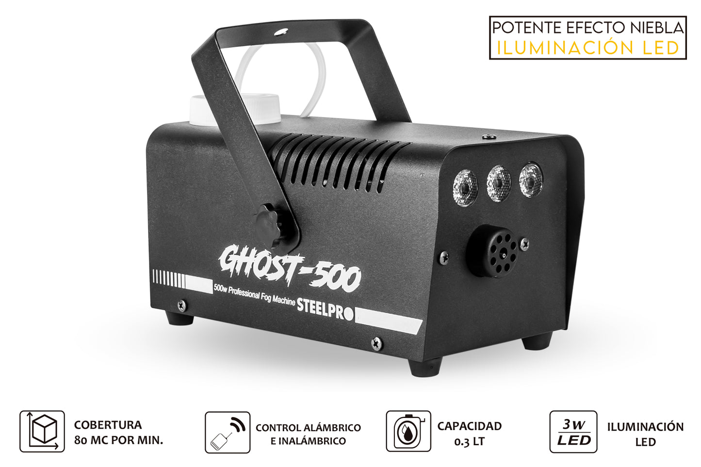 Máquina De Humo GHOST 500w + 1 Litro de Liquido De Humo STEELPRO