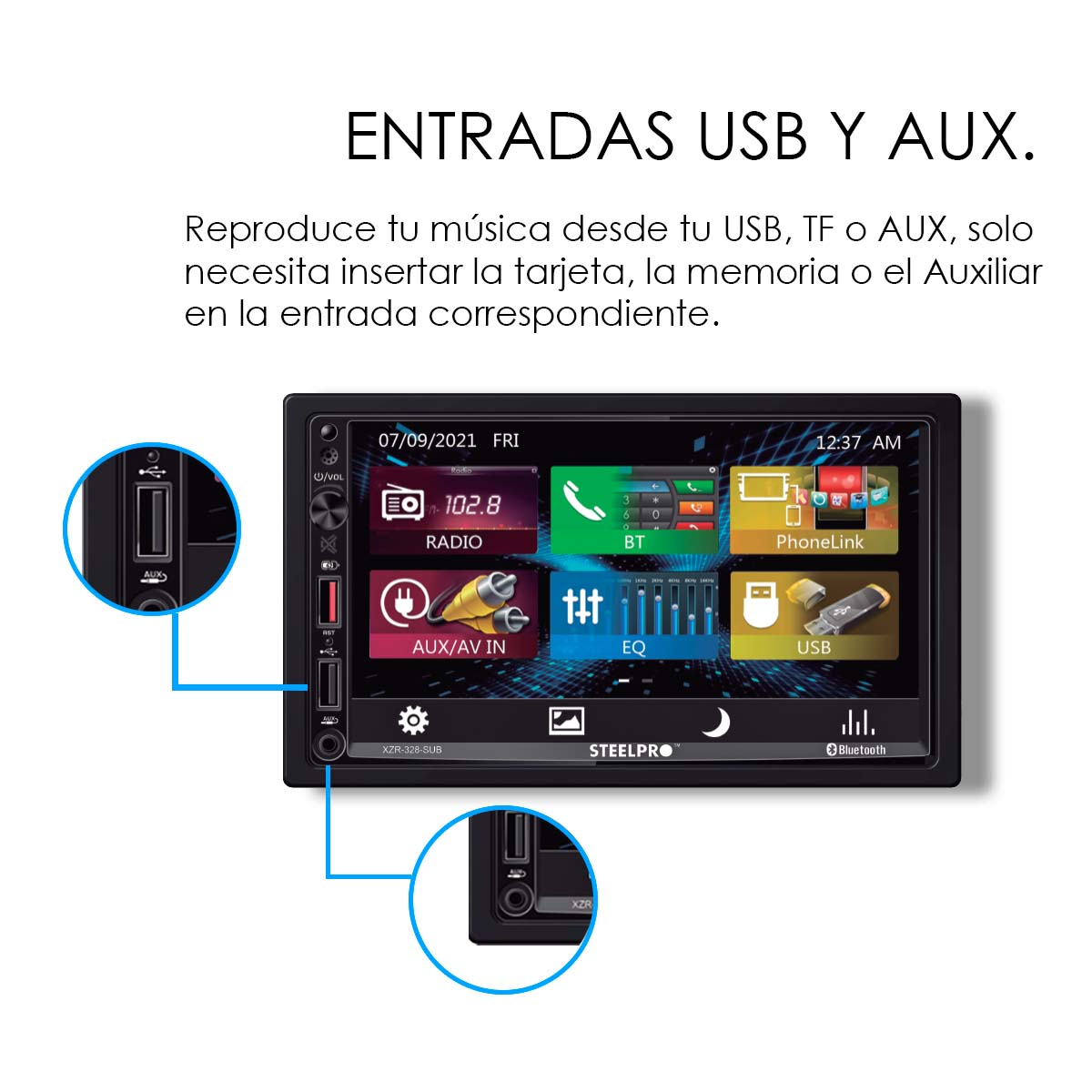 Autoestéreo de Pantalla Táctil de 7" con Mirror Link y Bluetooth, XZR-328-SUB