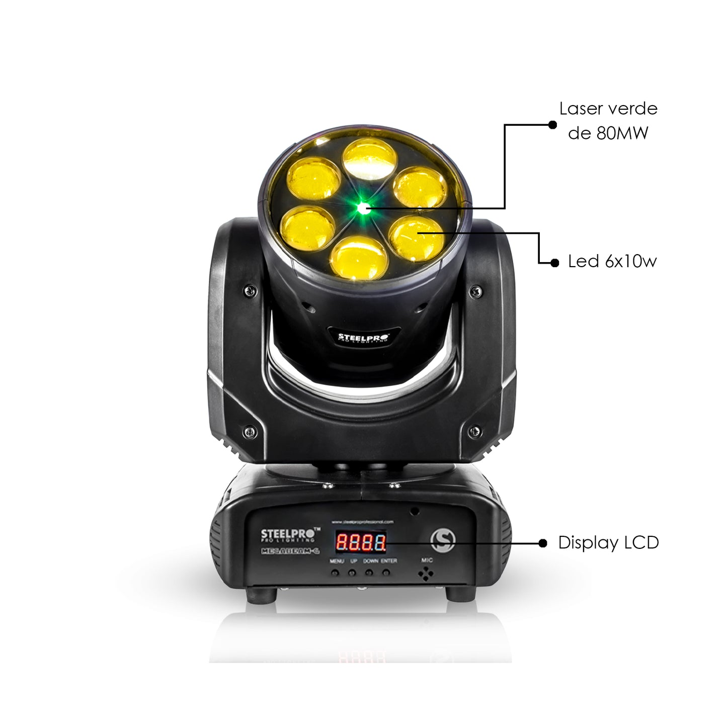 Cabeza Motorizada RGBW, 4 en 1 + Laser Verde