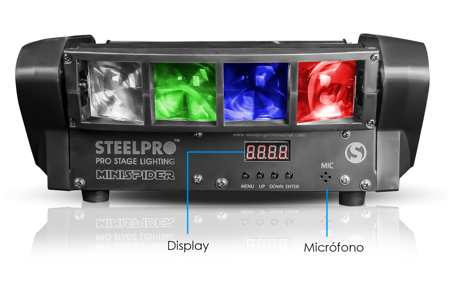 Cabeza Movil Minispider de 8 Led Beam de Doble Movimiento