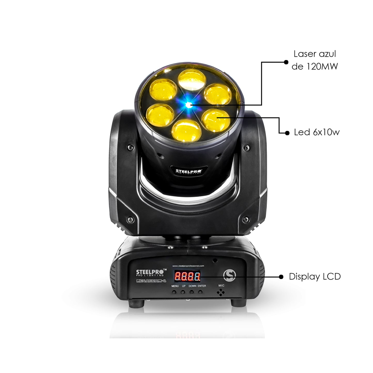 Cabeza Motorizada RGBW, 4 en 1 + Laser Azul