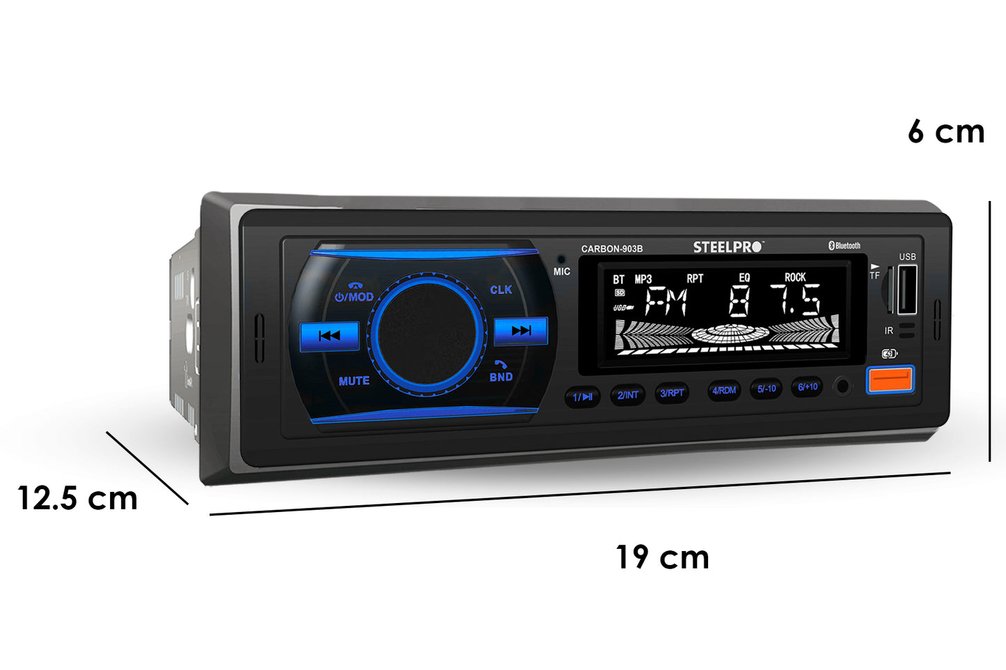 Autoestéreo Con Bluetooth De 1 Din, CARBON-903B
