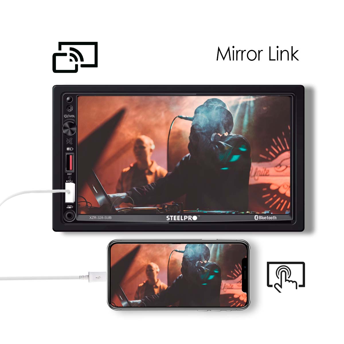 Autoestéreo de Pantalla Táctil de 7" con Mirror Link y Bluetooth, XZR-328-SUB