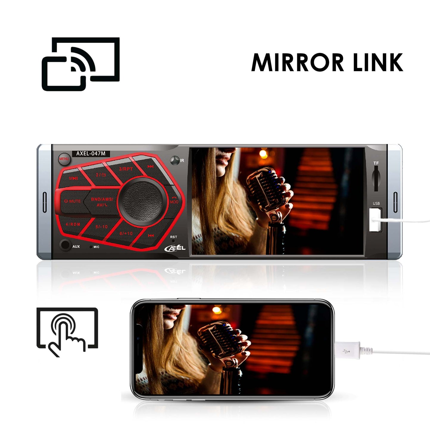 Autoestereo De Pantalla De 1 Din, Touch Con Mirrorlink, AXEL-047M