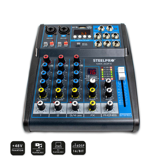 Mezcladora De Audio USB Y Bluetooth de 4 canales con 16 Efectos