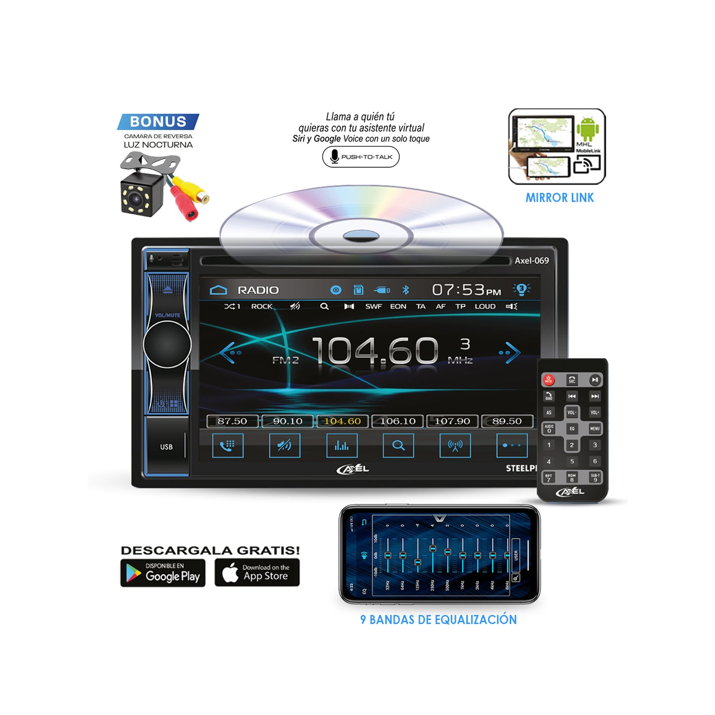 Autoestéreo De 2 Din, 100w X 4 Max /50w RMS x 4 RMS, AXEL-069