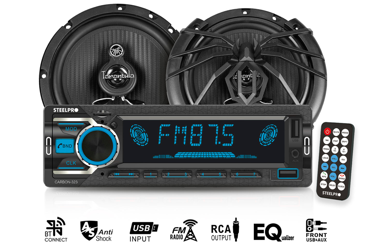 Kit de Autoestéreo Para Auto Bluetooth USB Con Par Bocinas 6.5