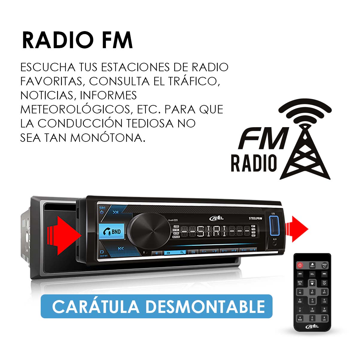 Autoestéreo De 100w X4 Max De Caratula Desmontable, AXEL-009